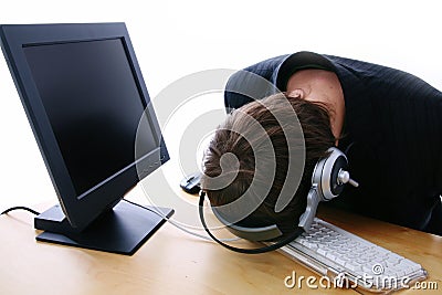 Call center frustration Stock Photo