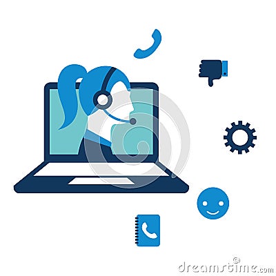 Call center girl laptop service isolated Vector Illustration