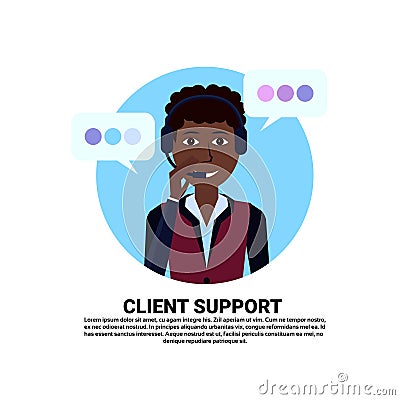 Call center headset agent african woman client support online operator, customer and technical service icon, chat Vector Illustration