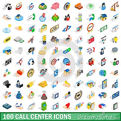 100 call center icons set, isometric 3d style Vector Illustration