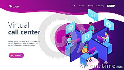 Call center isometric 3D landing page. Vector Illustration