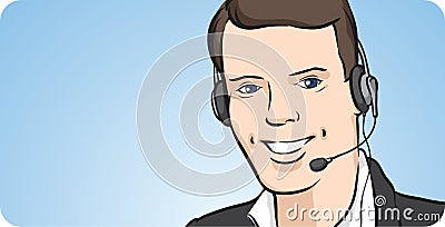 Call center man with headset smiling Vector Illustration