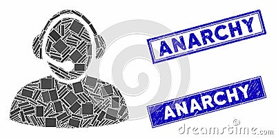 Call Center Mosaic and Scratched Rectangle Anarchy Watermarks Vector Illustration