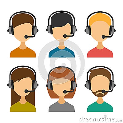 Call Center Operator with Headset Icon Set. Vector Vector Illustration