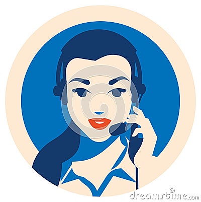 Call center operator with headset poster. Client services and communication, customer support, phone assistance. Vector Illustration