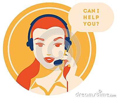 Call center operator with headset icon. Client services and communication, customer support, phone assistance. Vector Illustration