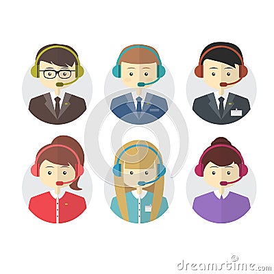 Call center operator icons with a smiling friendly Vector Illustration