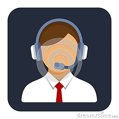 Call Center Operator or Manager with Headset Flat Vector Illustration