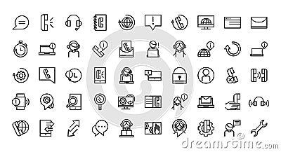 Call center service business icons collection line Vector Illustration