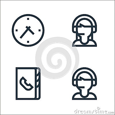 call center service line icons. linear set. quality vector line set such as customer service, phonebook, customer service Vector Illustration
