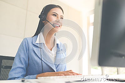 Call Center Service. Photo of customer support or sales agent. Stock Photo