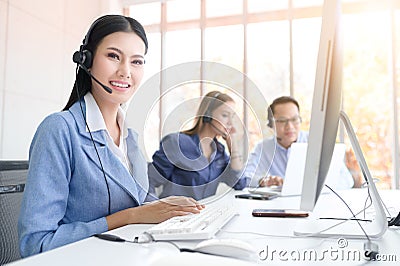 Call Center Service. Photo of customer support or sales agent. Stock Photo