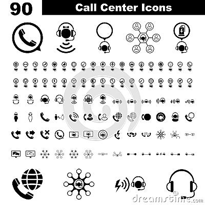 Call center services icon image set. Concept of help, support, chat, online and communication. Stock Photo