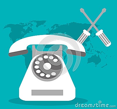 Call center telephone world support Vector Illustration