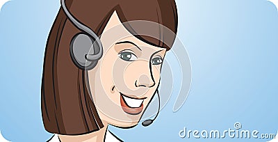 Call center worker smiling with headset Vector Illustration