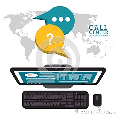 call center world support service Cartoon Illustration