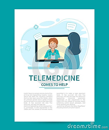 Call children doctor using media platform. Poster concept telemedicine. Vector Illustration