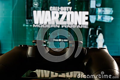 Call of Duty Warzone video game. Playing video game on Playstation 4. Editorial Stock Photo