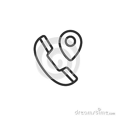 Call location, icon in line design. Call, location, phone, map, navigation, tracking, communication on white background Vector Illustration