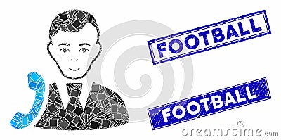 Call Manager Mosaic and Distress Rectangle Football Watermarks Vector Illustration