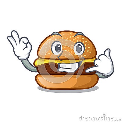 Call me hamburger with the cartoon cheese toping Vector Illustration