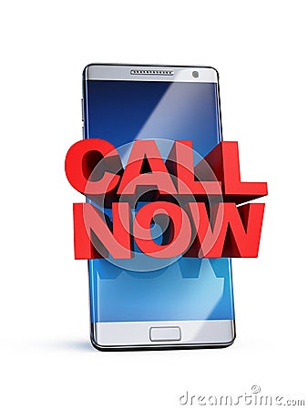 Call now concept, 3d letters on smart phone, 3d rendering Cartoon Illustration