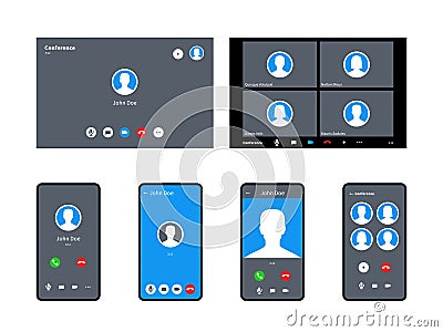 Call screen template. Incoming video calls accept and decline button mobile, tablet computers or laptop interface Vector Illustration