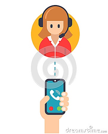 Call service manager from a mobile phone. Vector Illustration