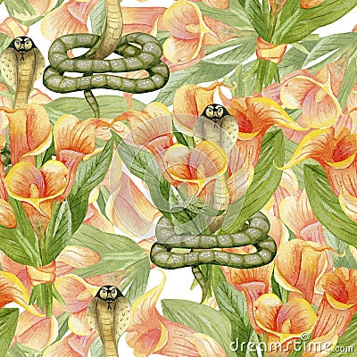 Callas and snakes seamless Cartoon Illustration