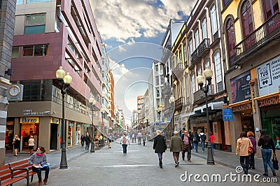 Calle Triana is main street in Las Palmas. Gran Canaria, Canary islands, Spain Editorial Stock Photo