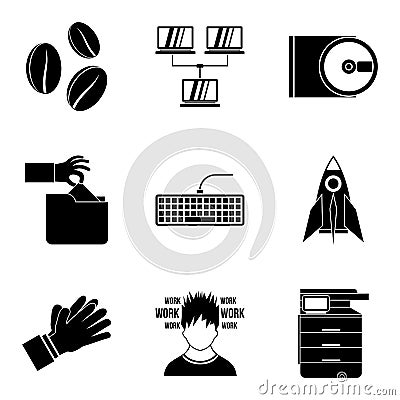 Calligrapher artist icons set, simple style Vector Illustration