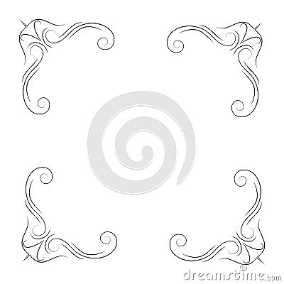 Calligraphic corners and decorative elements. Filigree flourish corners. Vector illustration. Vector Illustration