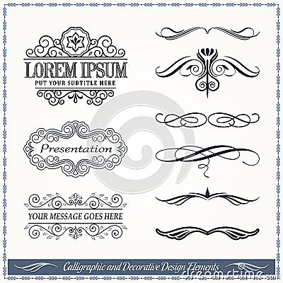 Calligraphic curves and Decorative Patterns Collection Vector Illustration