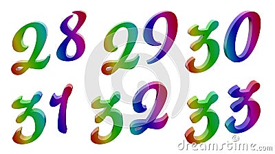Calligraphic 3D Rendered Numbers Stock Photo