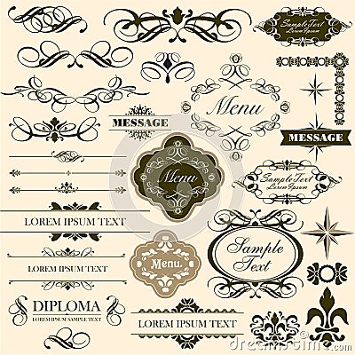 Calligraphic decorative design elements set Vector Illustration