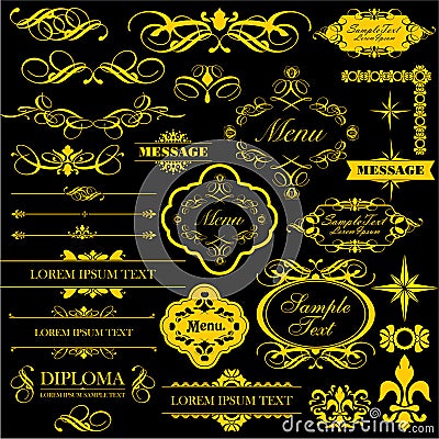 Calligraphic decorative design elements set Vector Illustration