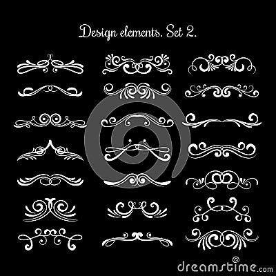 Calligraphic decorative scroll elements. Vector hand calligraphy design items Vector Illustration