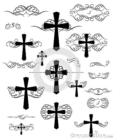 Calligraphic design with christian crosses and page rulers Vector Illustration