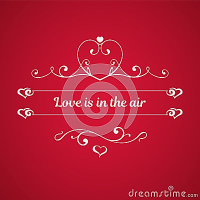 Calligraphic elements with text, hearts on red background Vector Illustration