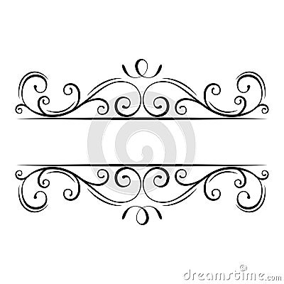 Calligraphic flourish frame. Decorative ornate border. Swirls, Curls, Scroll filigree design elements. Vector. Vector Illustration