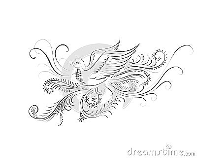 Calligraphic flourished Compositing of a Little bird Stock Photo