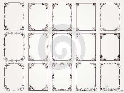 Calligraphic frames. Borders corners ornate frames for certificate floral classic vector designs collection Vector Illustration