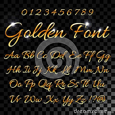 Calligraphic golden letters. Vintage elegant gold font. Luxury vector script. Golden alphabet calligraphic, calligraphy Vector Illustration