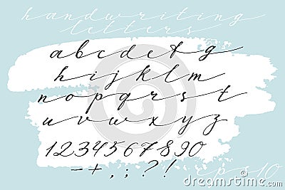 Calligraphic hand drawn font. Handwritten alphabet in elegant brush style. Modern script in vector. Handmade thin Vector Illustration