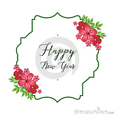 Calligraphic happy new year with design red wreath frame. Vector Vector Illustration