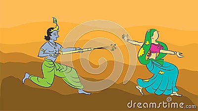 Calligraphic Krishna Playing Holi Stock Photo