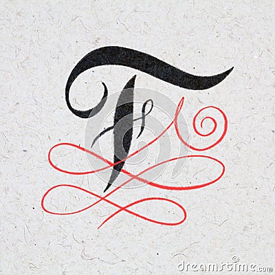 Calligraphic letter F. Stock Photo