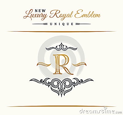 Calligraphic Luxury line logo. Flourishes elegant emblem monogram. Royal vintage divider design Vector Illustration