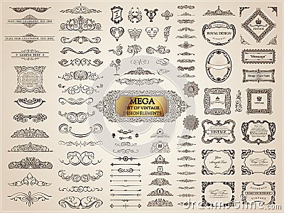 Calligraphic vintage elements. Vector baroque set. Design icons Vector Illustration