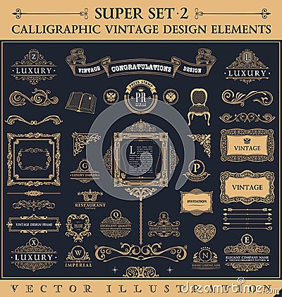 Calligraphic vintage elements. Vector baroque set Vector Illustration